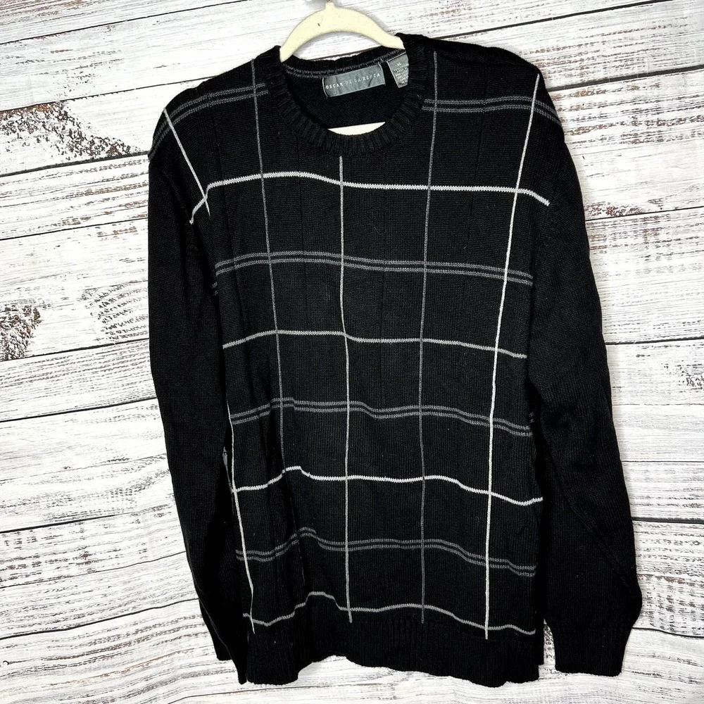 Oscar De La Renta Black Window Pane Sweater Cotton XL